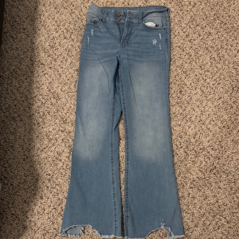 Rewash Blue Flare Wide Leg Jeans with Distressed Hem